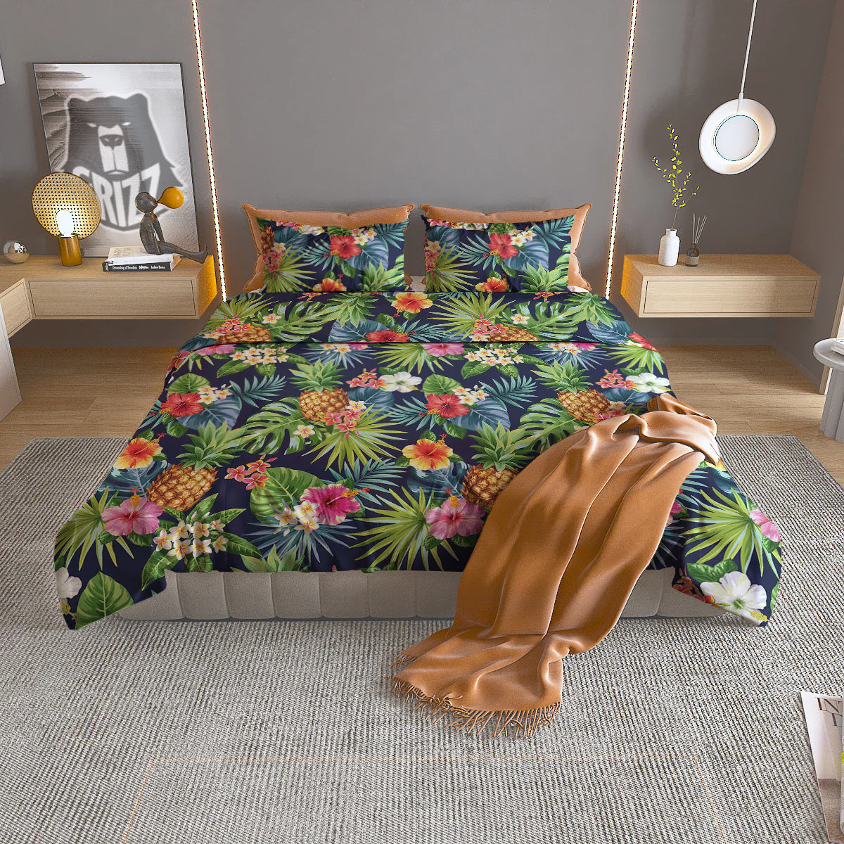 Pineapples Tropical Print Pattern Duvet Cover Bedding Set