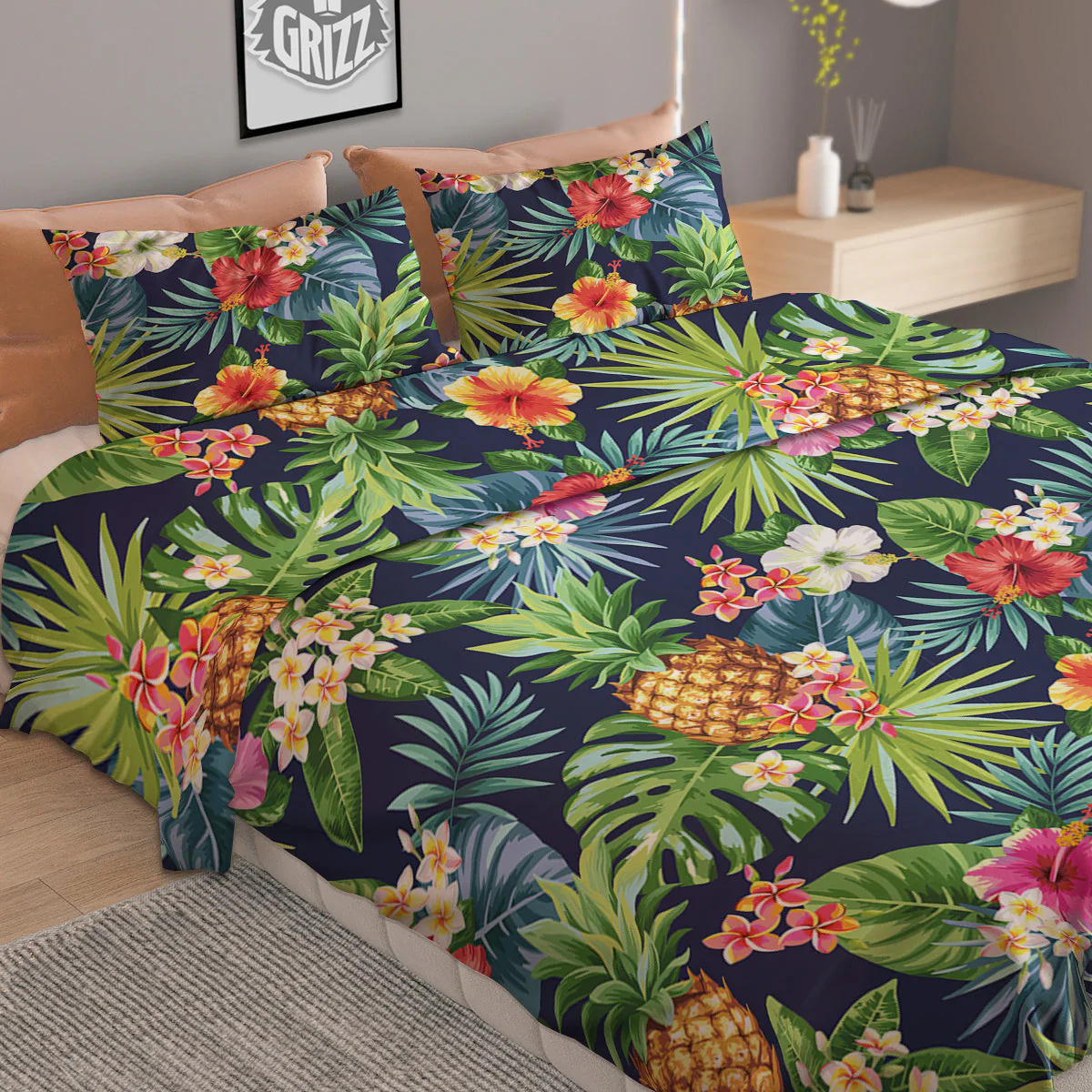 Pineapples Tropical Print Pattern Duvet Cover Bedding Set - Image 2
