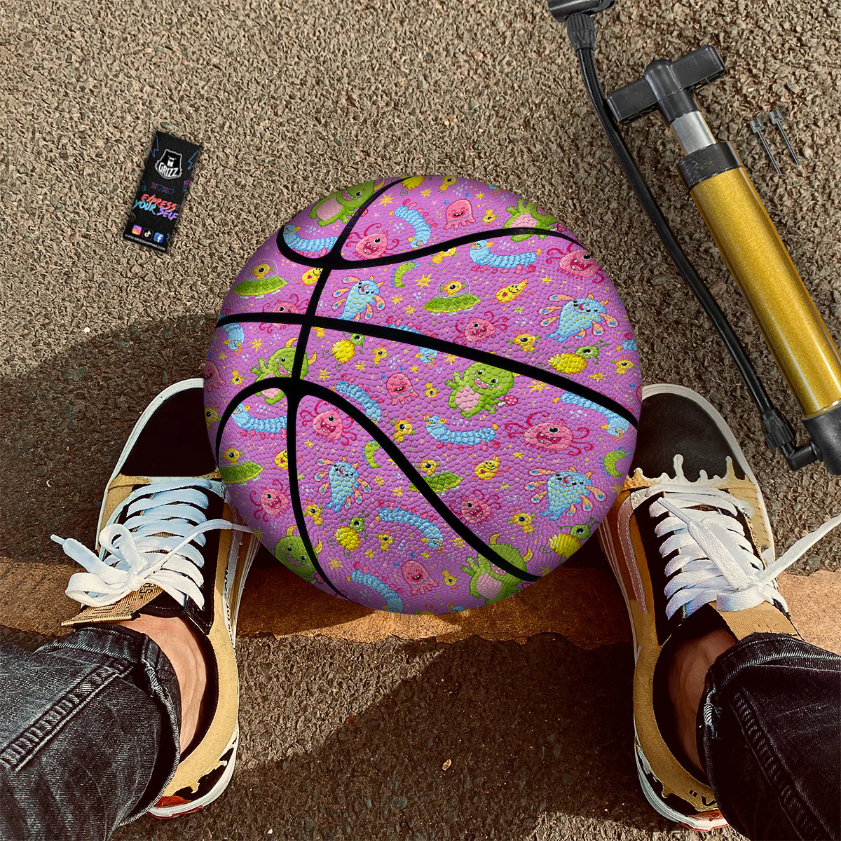Pink Alien And Cute Monsters Print Pattern Basketball - Image 2