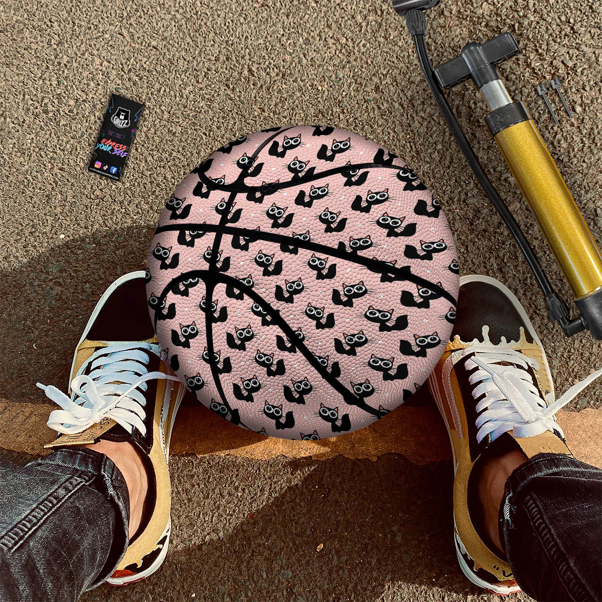 Pink And Black Cat Print Pattern Basketball - Image 2