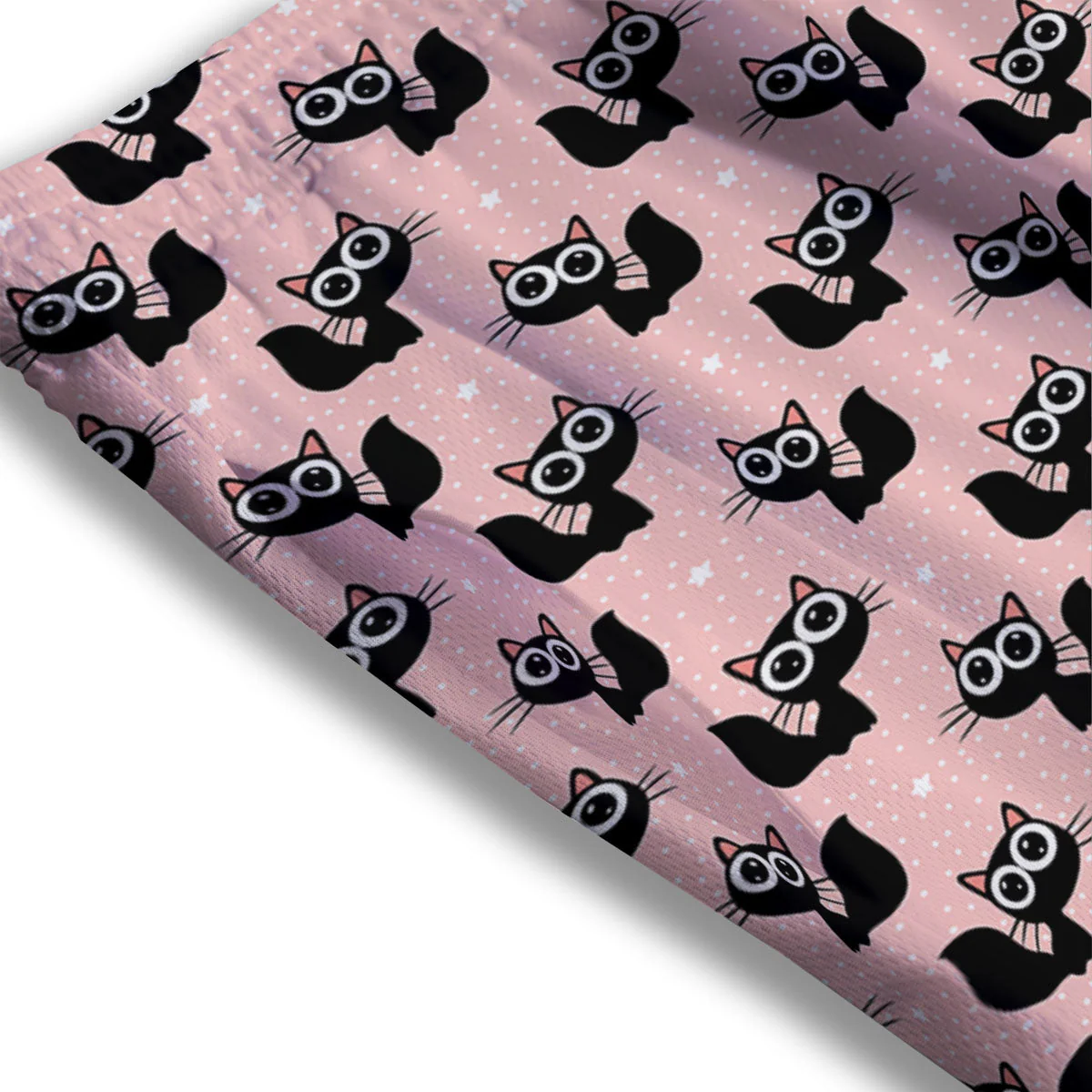 Pink And Black Cat Print Pattern Mesh Shorts - Image 3