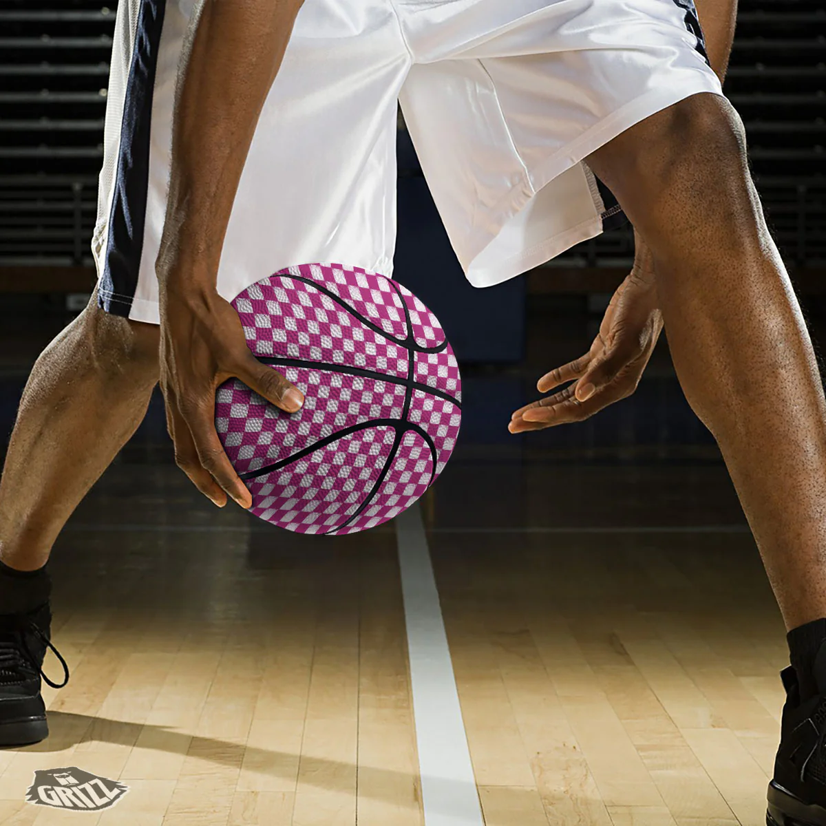 Pink And White Checkered Print Pattern Basketball - Image 3