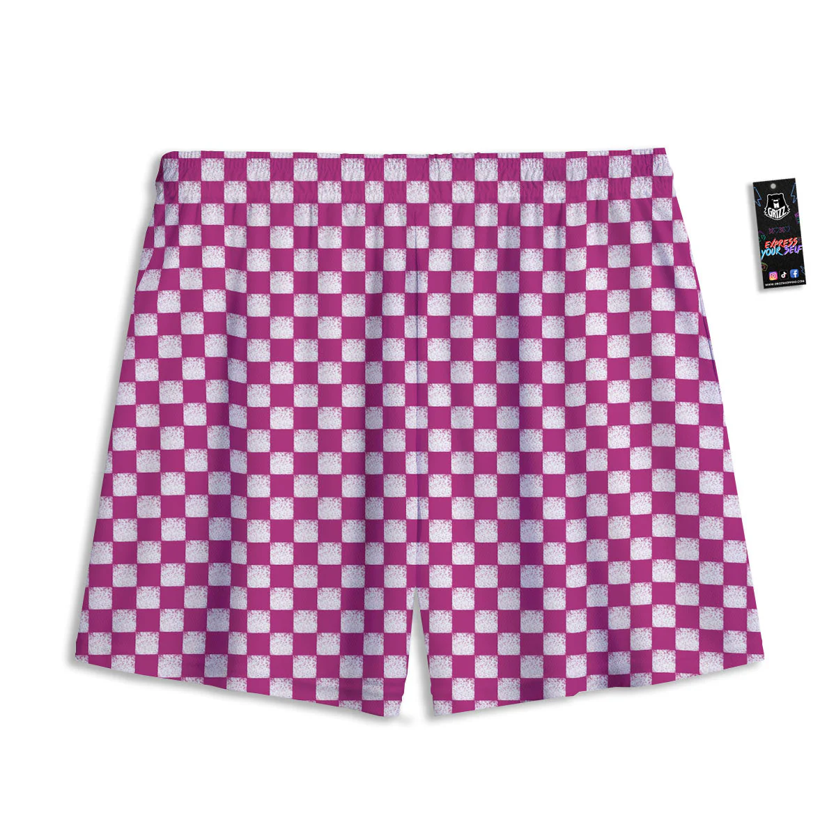Pink And White Checkered Print Pattern Mesh Shorts - Image 2