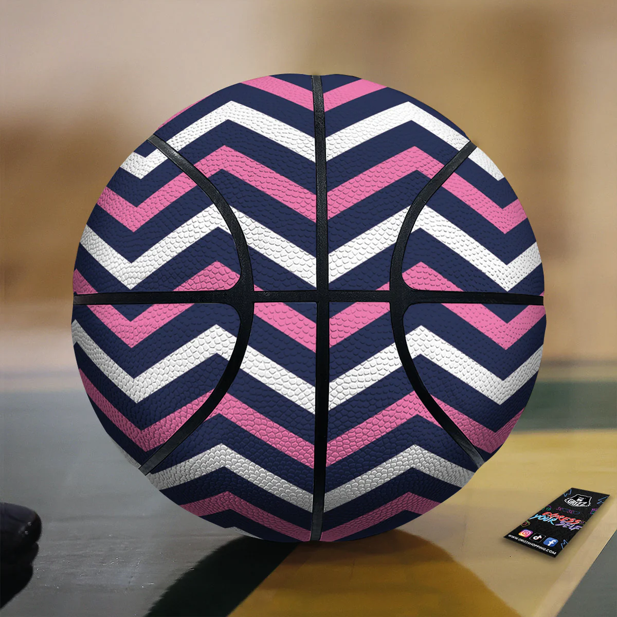 Pink And White Navy Chevron Print Basketball
