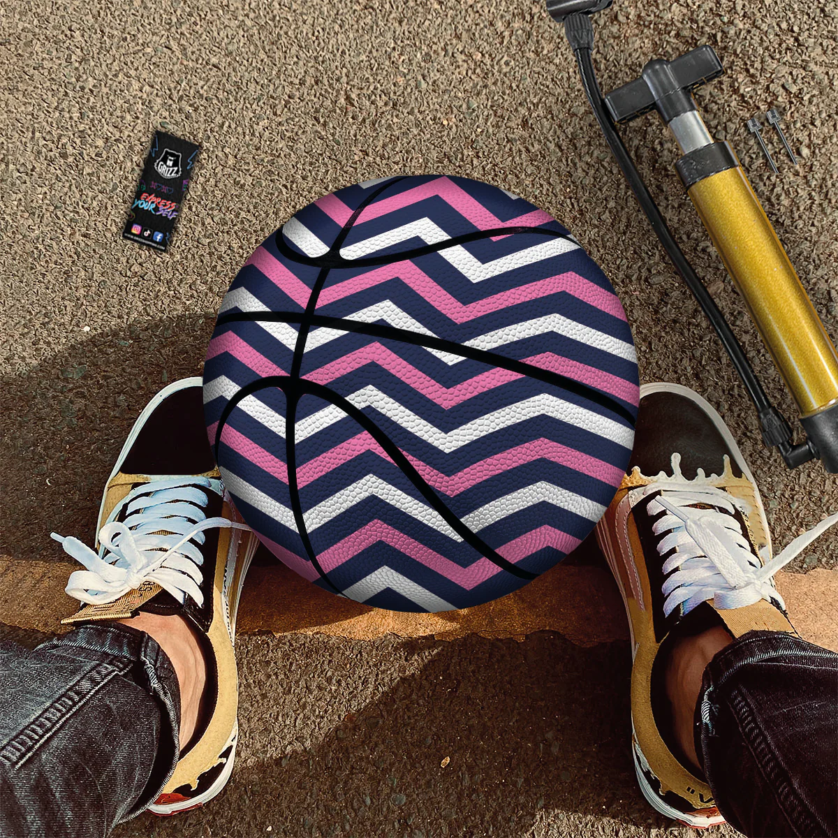 Pink And White Navy Chevron Print Basketball - Image 2
