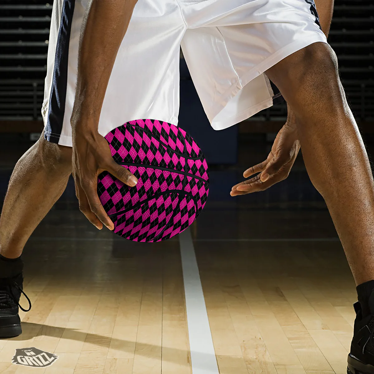 Pink Argyle Deep And Black Print Pattern Basketball - Image 3