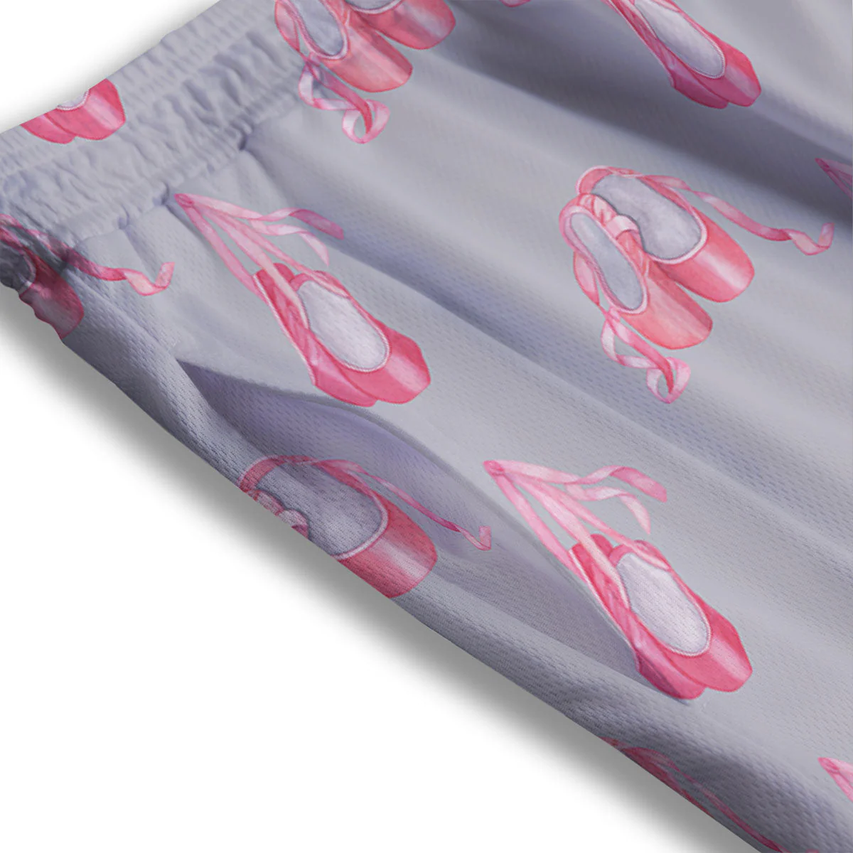 Pink Ballet Shoes Print Pattern Mesh Shorts - Image 3