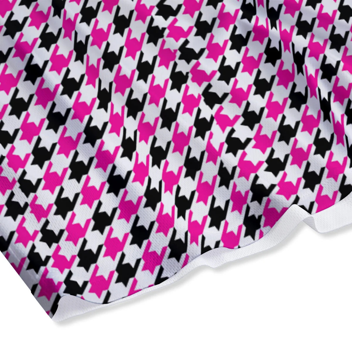 Pink Blac And White Houndstooth Print Mesh Shorts - Image 4