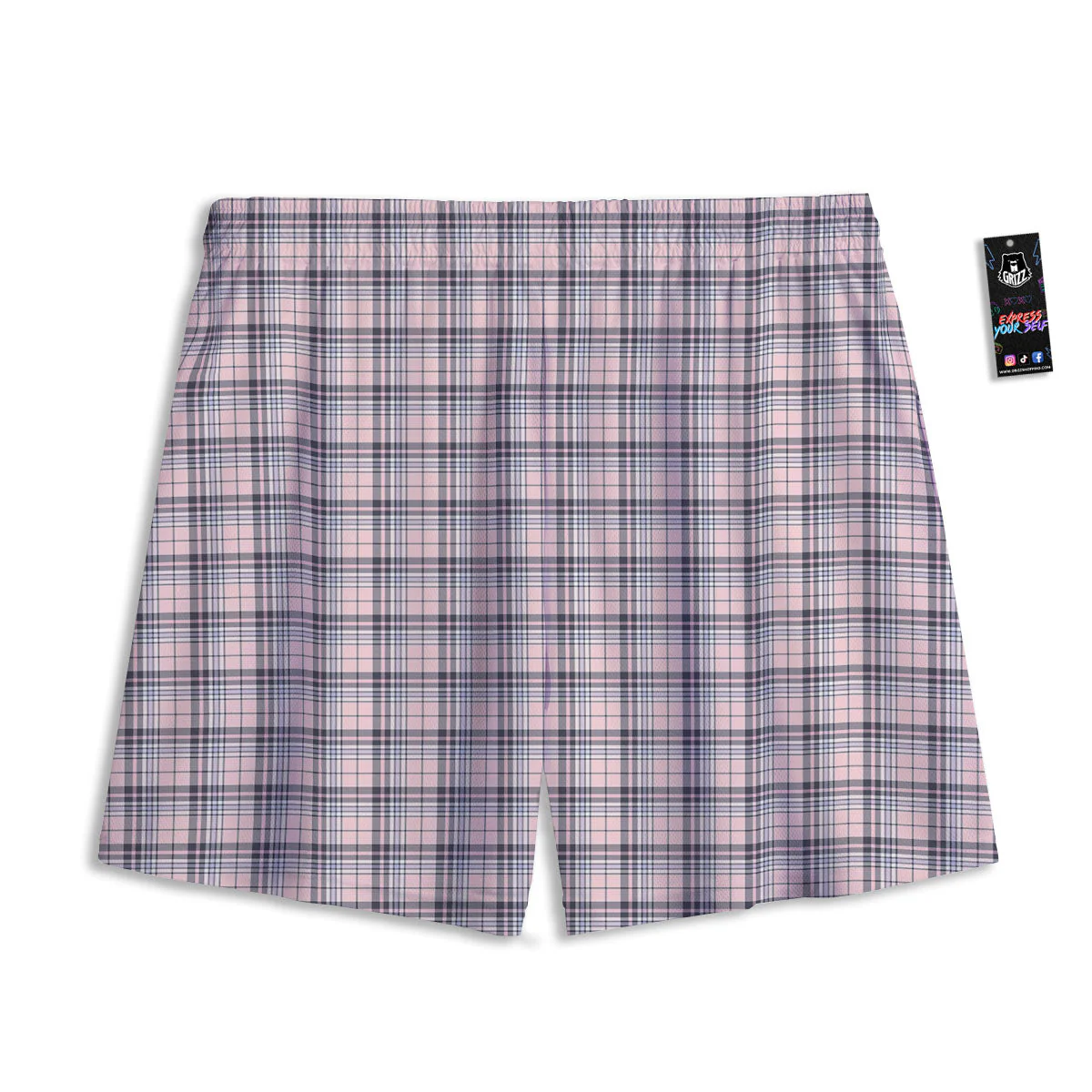 Pink Black And Blue Tartan Print Pattern Mesh Shorts - Image 2