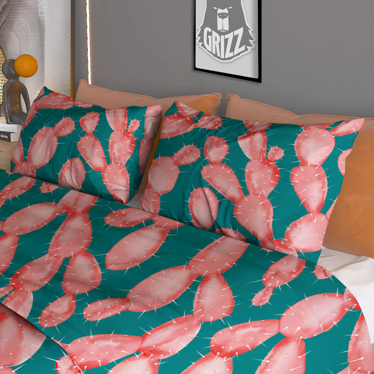 Pink Cactus Print Pattern Duvet Cover Bedding Set - Image 3