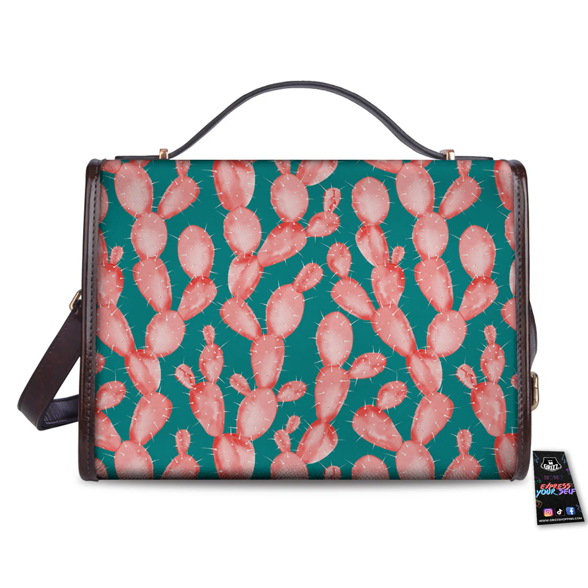 Pink Cactus Print Pattern Women's Satchel Bag - Image 2