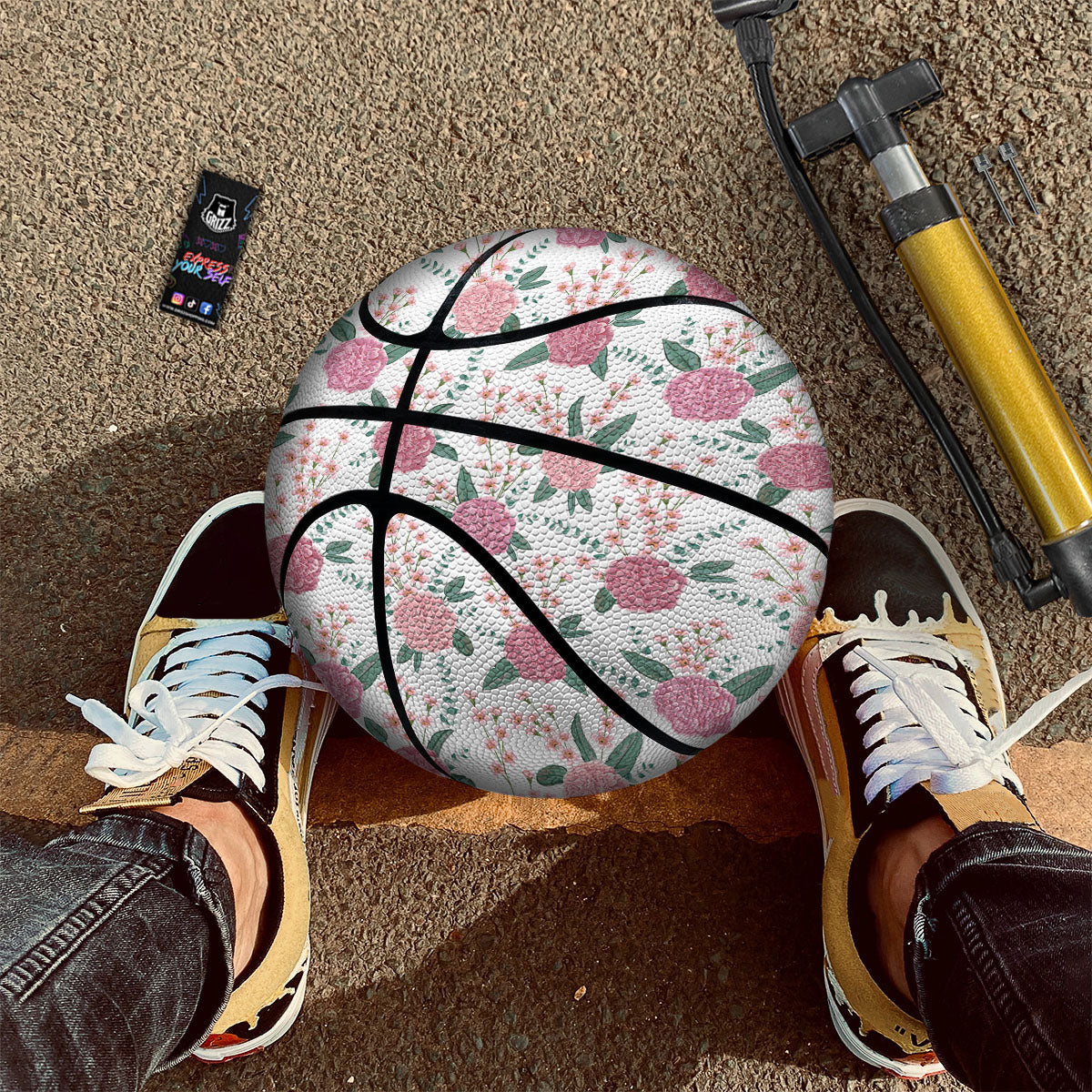 Pink Carnation White Print Pattern Basketball - Image 2