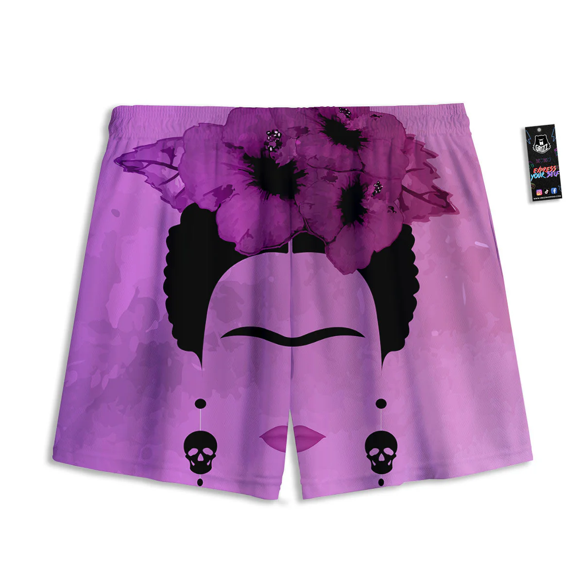 Pink Floral And Frida Kahlo Print Mesh Shorts - Image 2