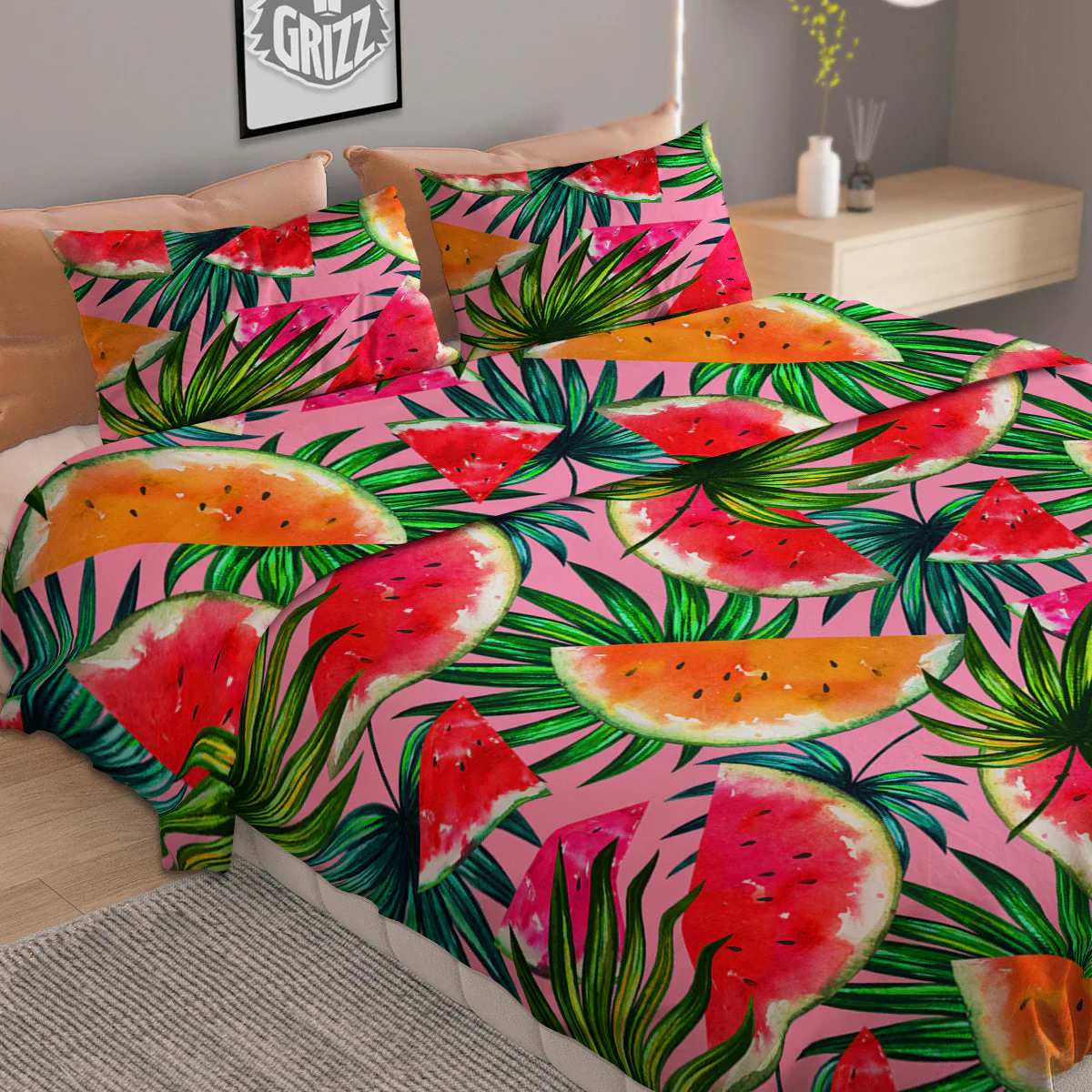 Pink Hawaiian Watermelon Print Pattern Duvet Cover Bedding Set - Image 2