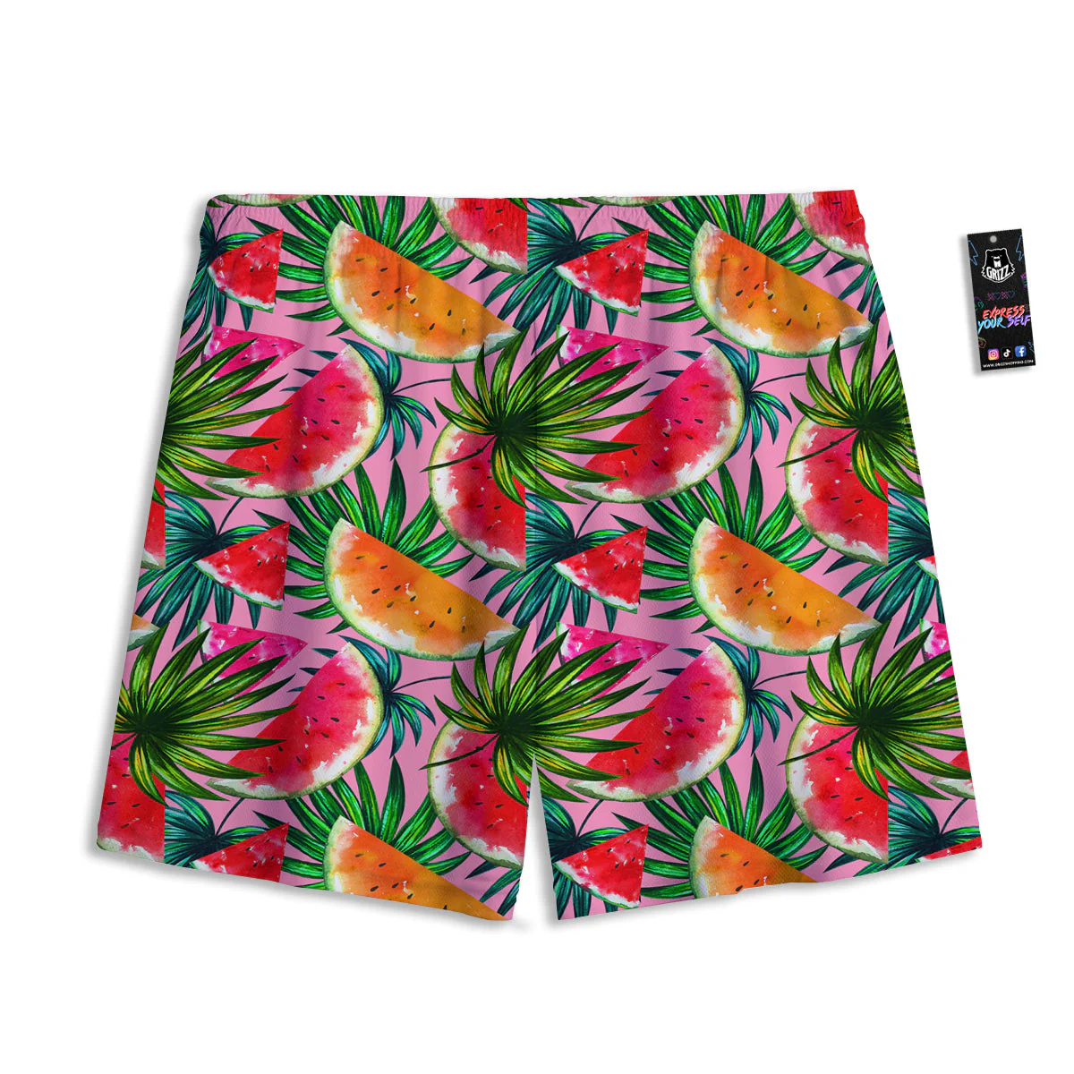 Pink Hawaiian Watermelon Print Pattern Mesh Shorts - Image 2