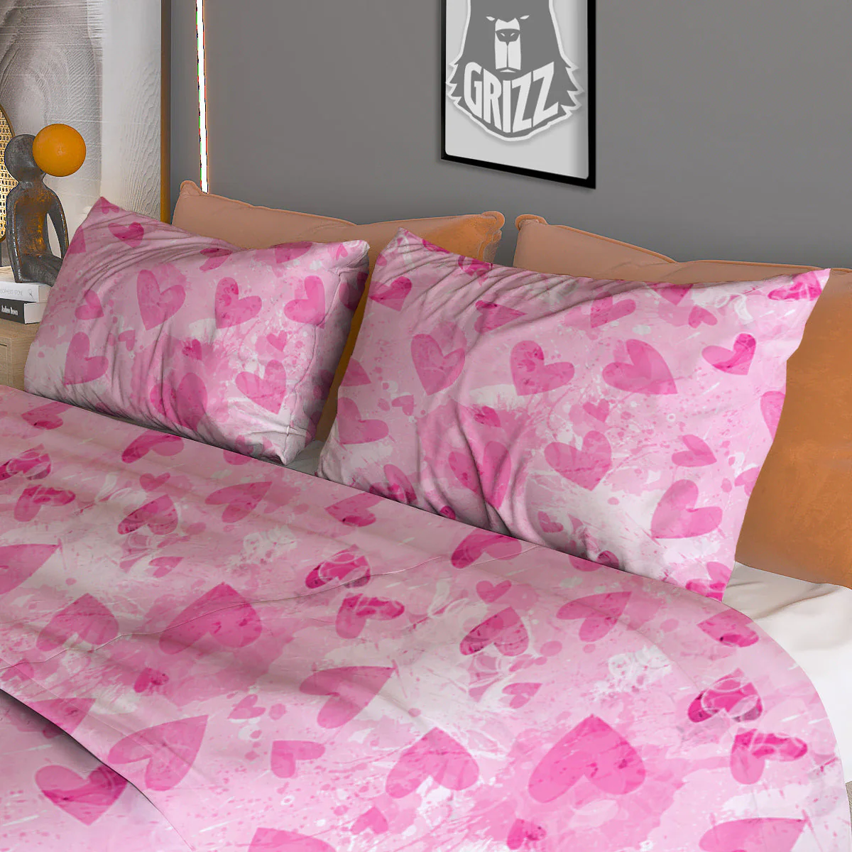 Pink Heart Cute Print Pattern Duvet Cover Bedding Set - Image 3