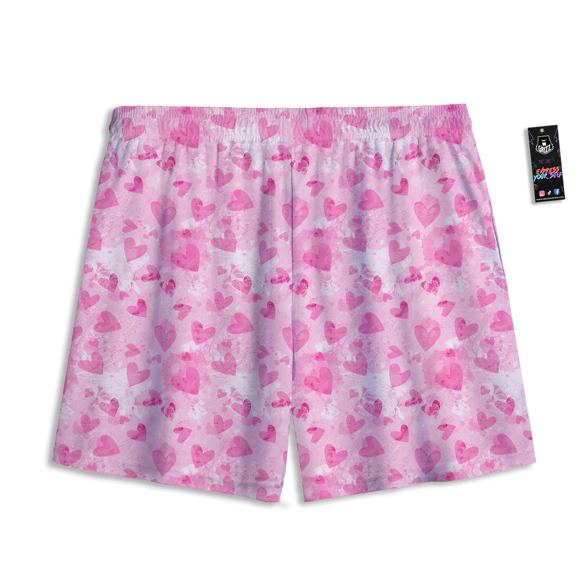 Pink Heart Cute Print Pattern Mesh Shorts - Image 2