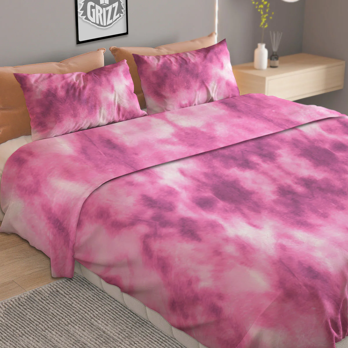 Pink Magenta Acrylic Print Pattern Duvet Cover Bedding Set - Image 2
