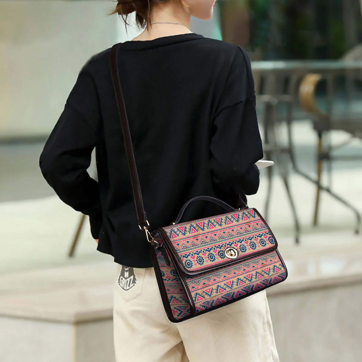 Pink Native Tribal Print Pattern Women's Satchel Bag - Image 3