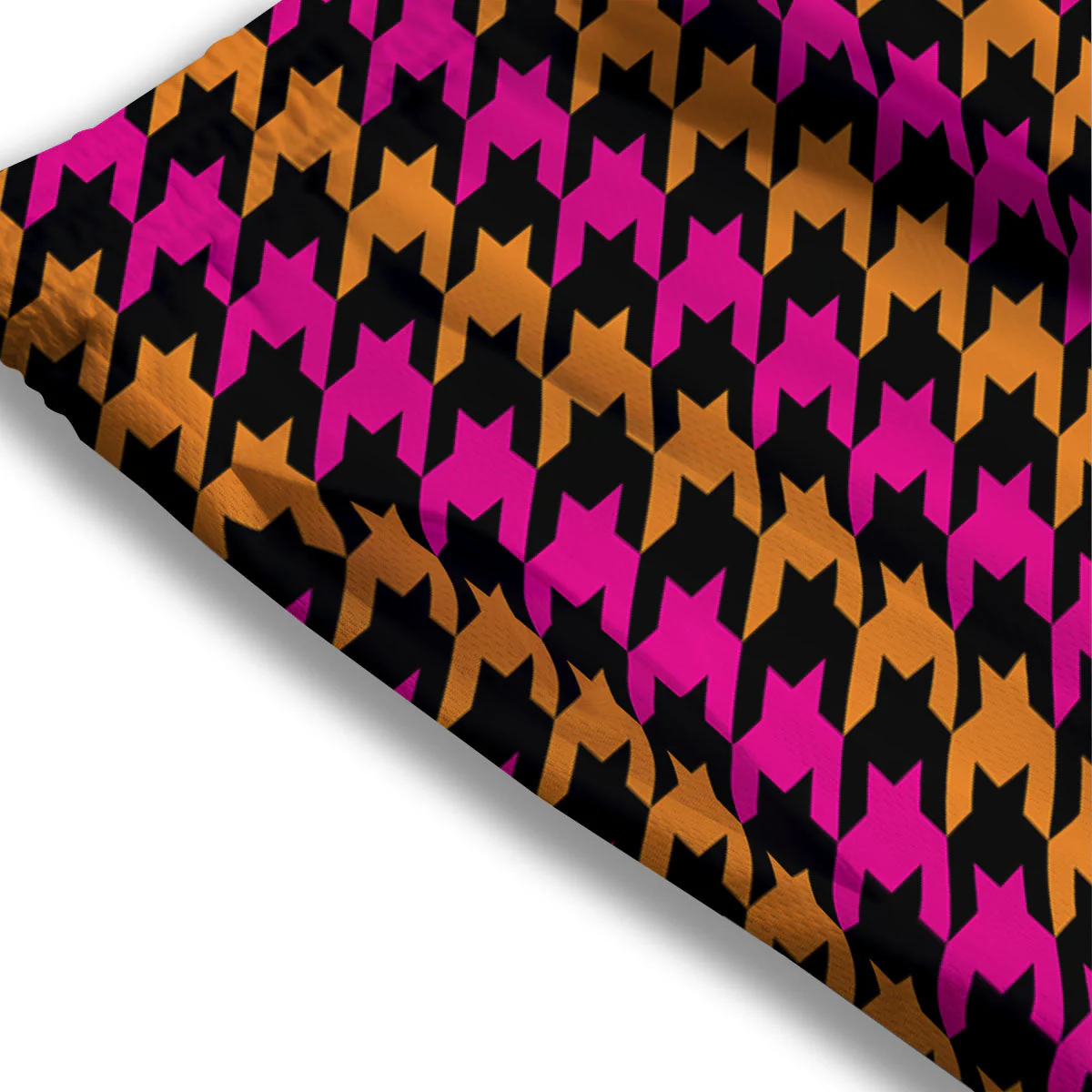 Pink Orange And Black Houndstooth Print Mesh Shorts - Image 3