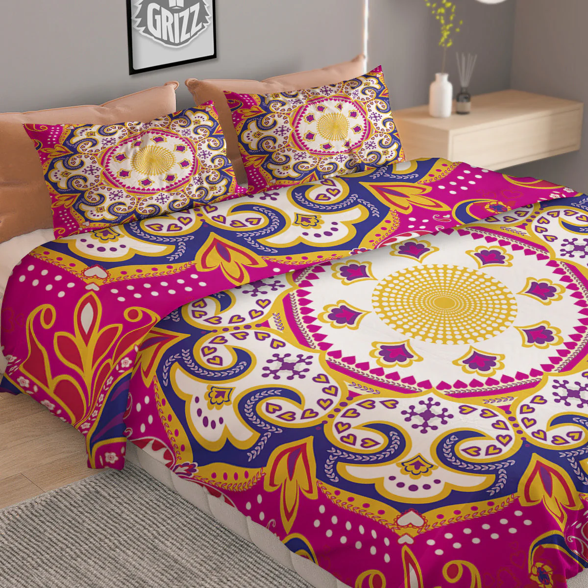 Pink Paisley And Mandala Print Duvet Cover Bedding Set - Image 2