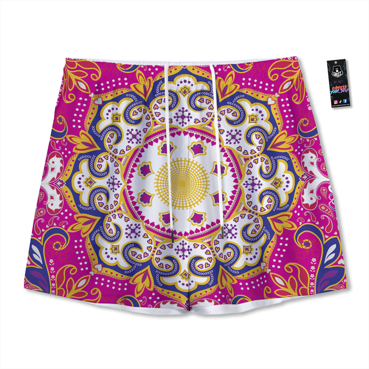 Pink Paisley And Mandala Print Mesh Shorts