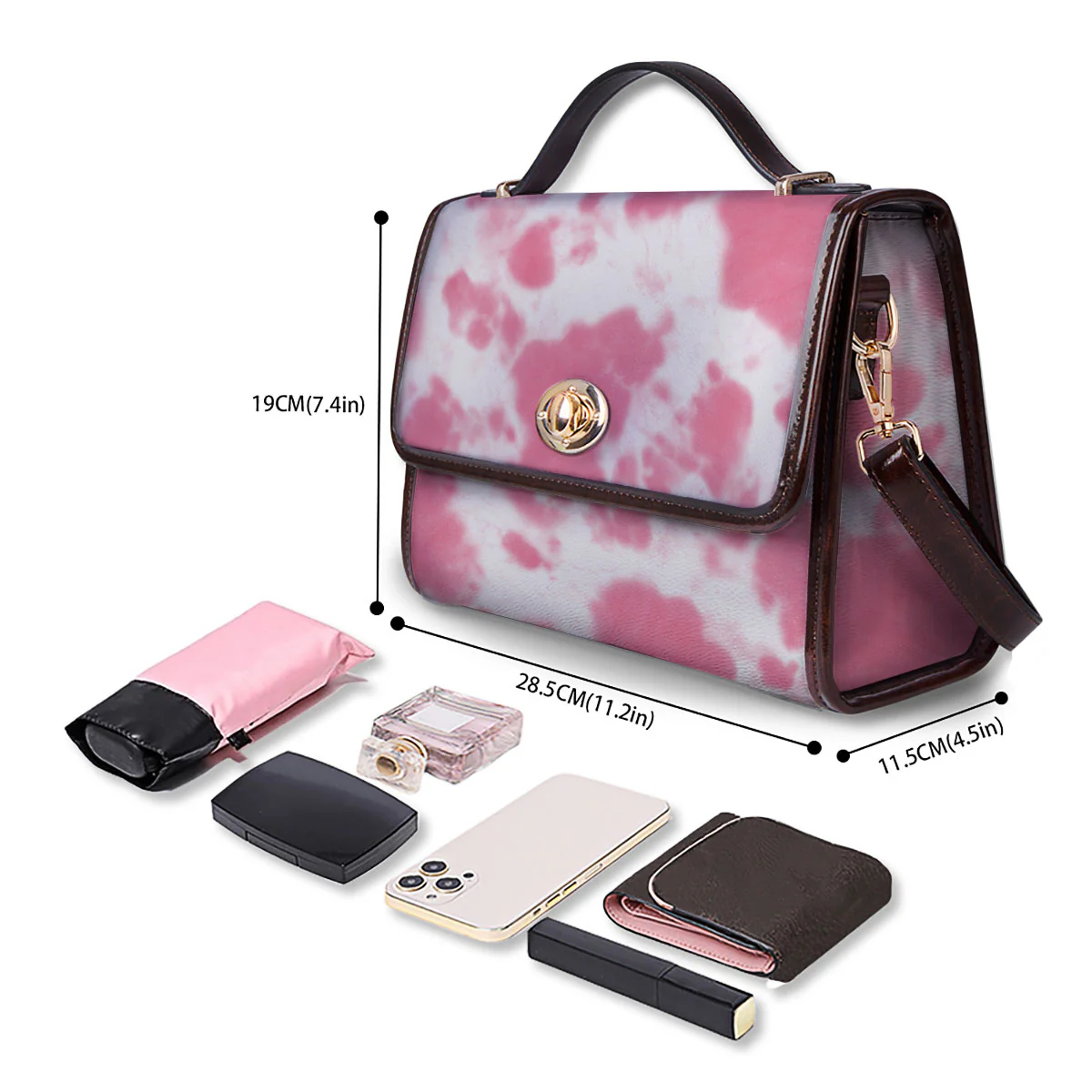 Pink Pastel And White Cow Print Women's Satchel Bag - Image 4