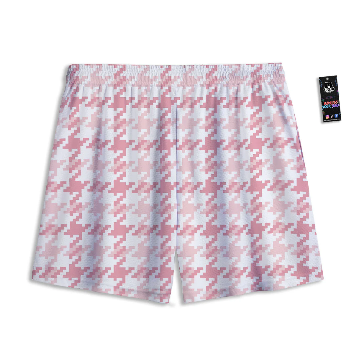 Pink Pastel And White Houndstooth Print Mesh Shorts - Image 2