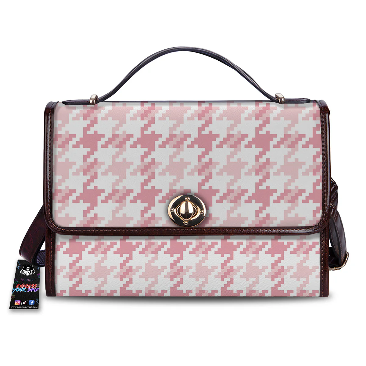 Pink Pastel And White Houndstooth Print Women's Satchel Bag