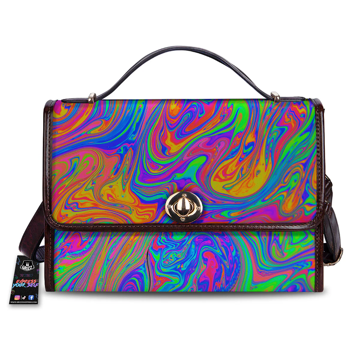 Pink Psychedelic Trippy Neon Green Print Women's Satchel Bag