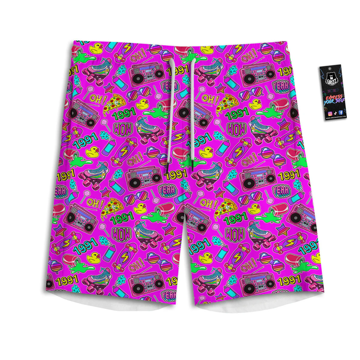 Pink Retro Stickers 90s Print Pattern Men's Athletic Shorts
