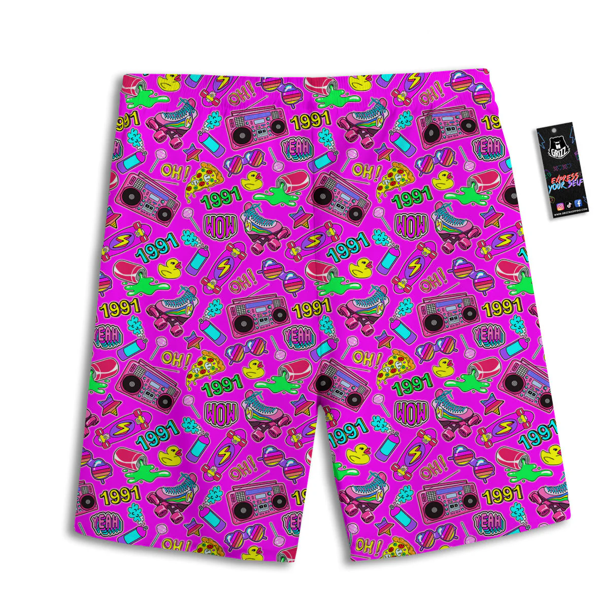 Pink Retro Stickers 90s Print Pattern Men's Athletic Shorts - Image 2