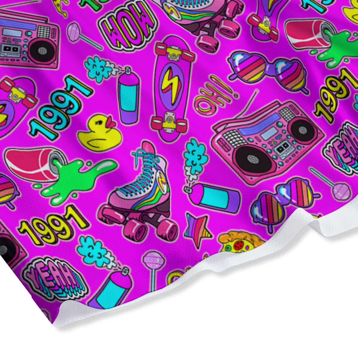 Pink Retro Stickers 90s Print Pattern Mesh Shorts - Image 4