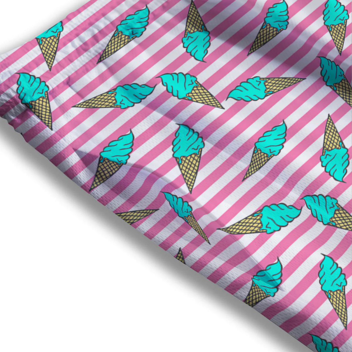 Pink Striped Ice Creams Print Pattern Mesh Shorts - Image 3