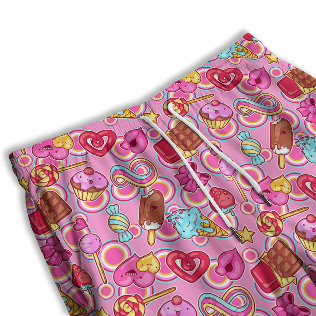Pink Sweet Candy Print Pattern Men's Athletic Shorts - Image 3