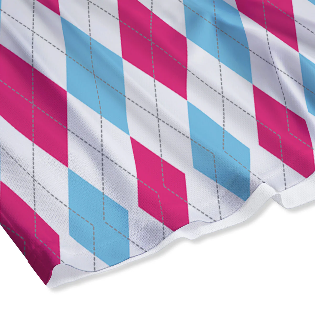 Pink White And Blue Argyle Print Pattern Mesh Shorts - Image 4