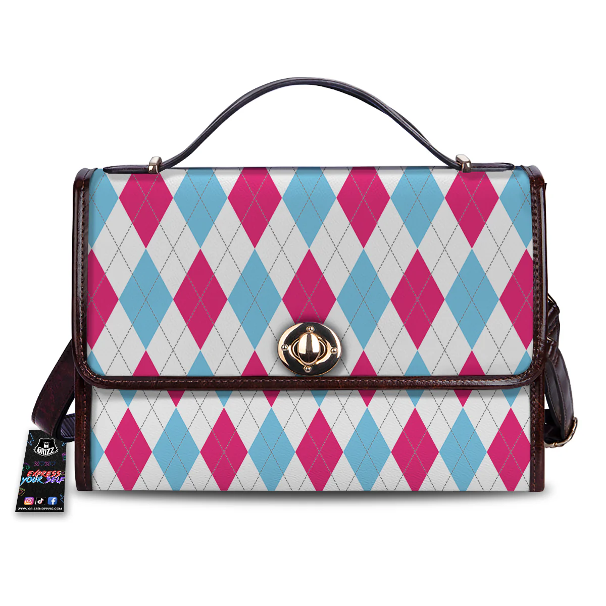 Pink White And Blue Argyle Print Pattern Women's Satchel Bag