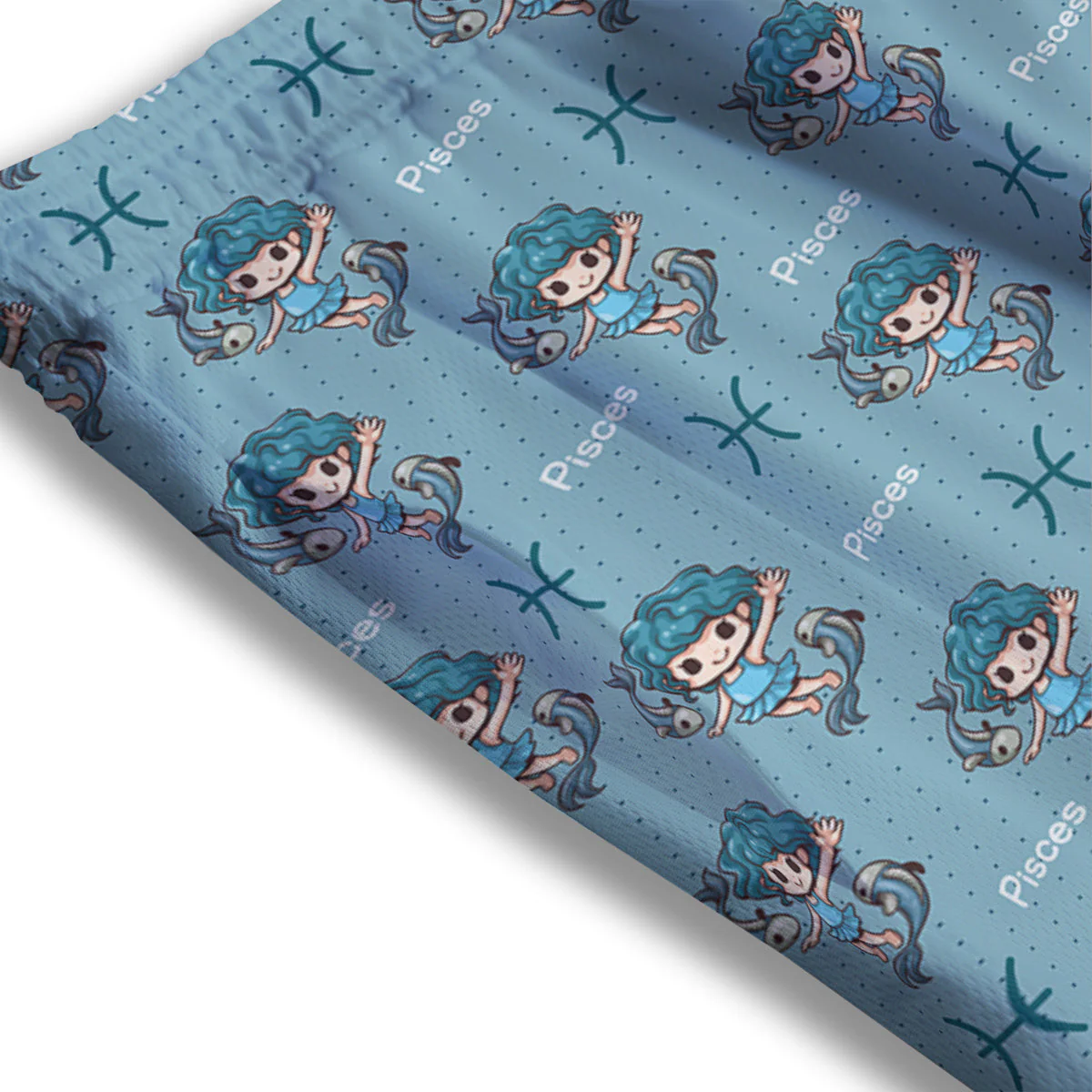 Pisces Cute Cartoon Print Pattern Mesh Shorts - Image 3
