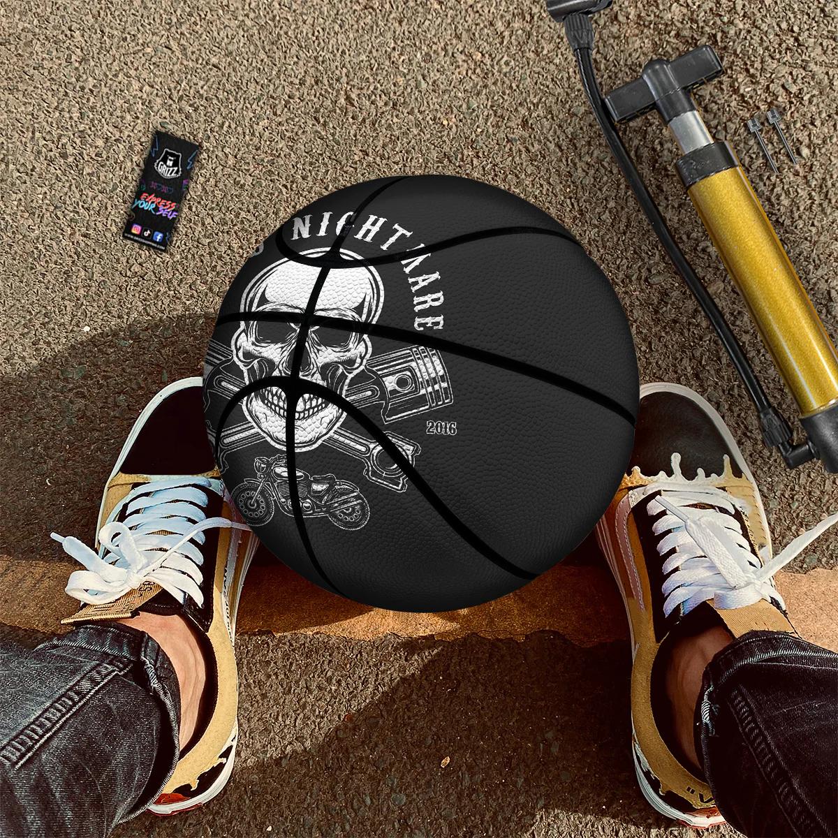 Piston Skull Mechanic Cross Print Basketball - Image 3