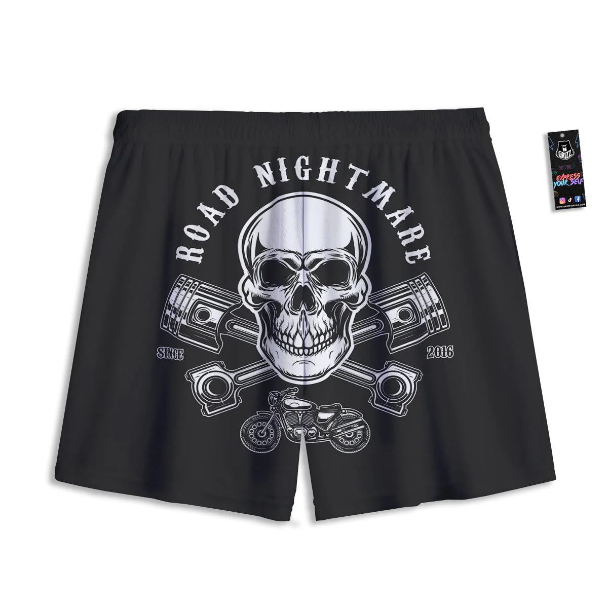 Piston Skull Mechanic Cross Print Mesh Shorts - Image 2