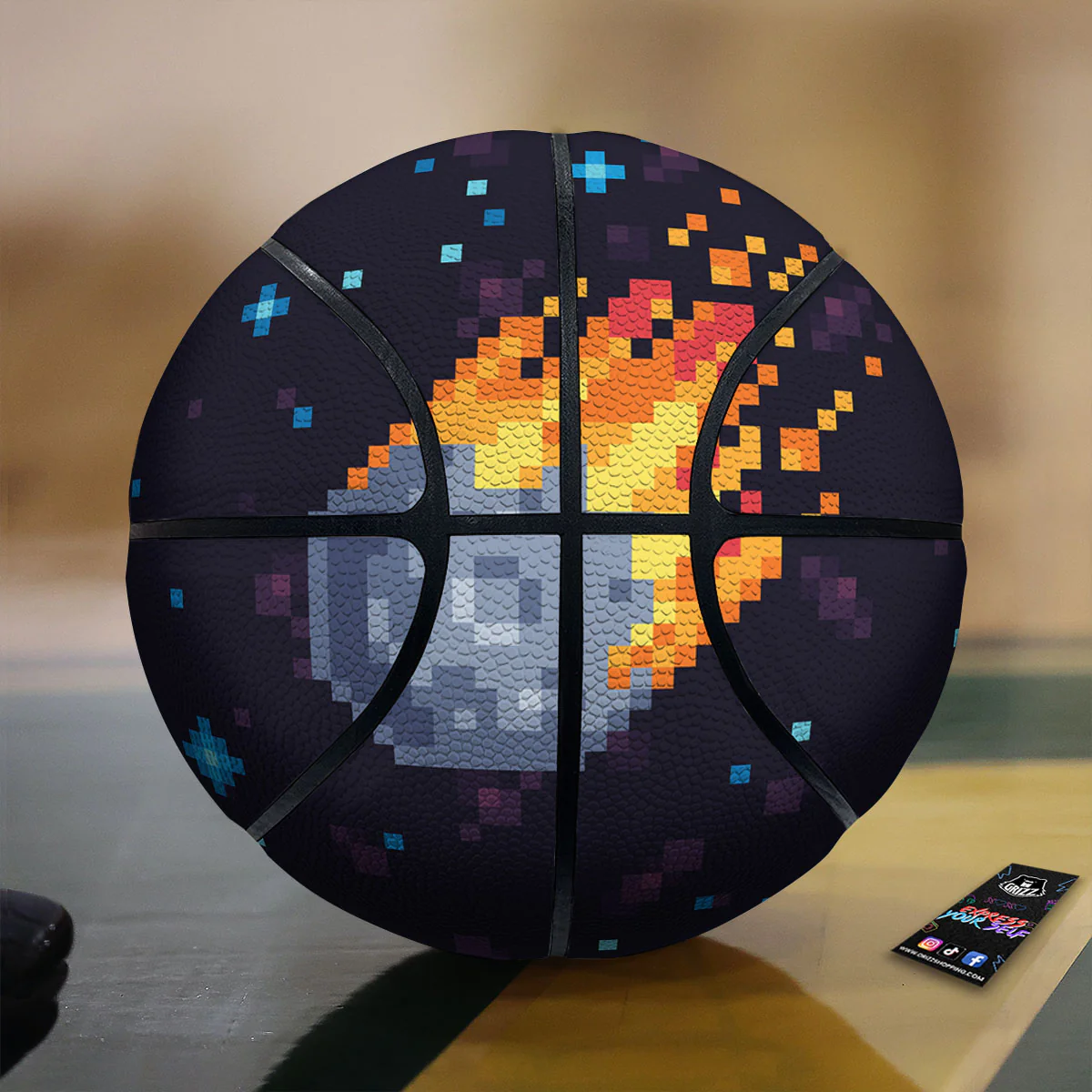 Pixel 8 Bit  Meteorite Burnning Print Basketball