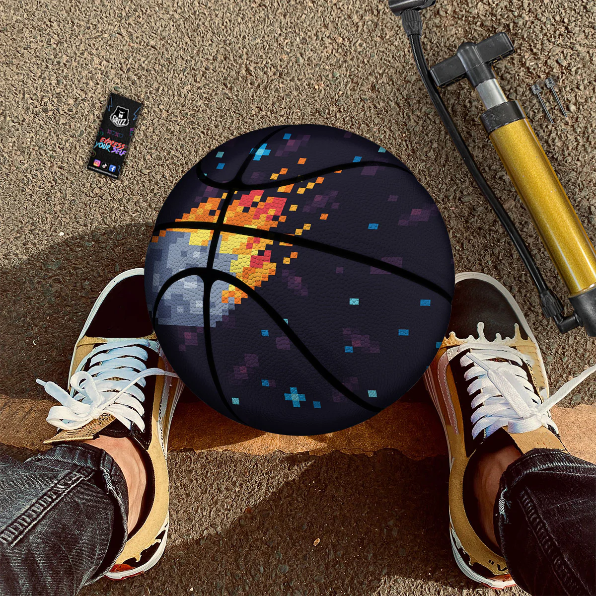 Pixel 8 Bit  Meteorite Burnning Print Basketball - Image 2