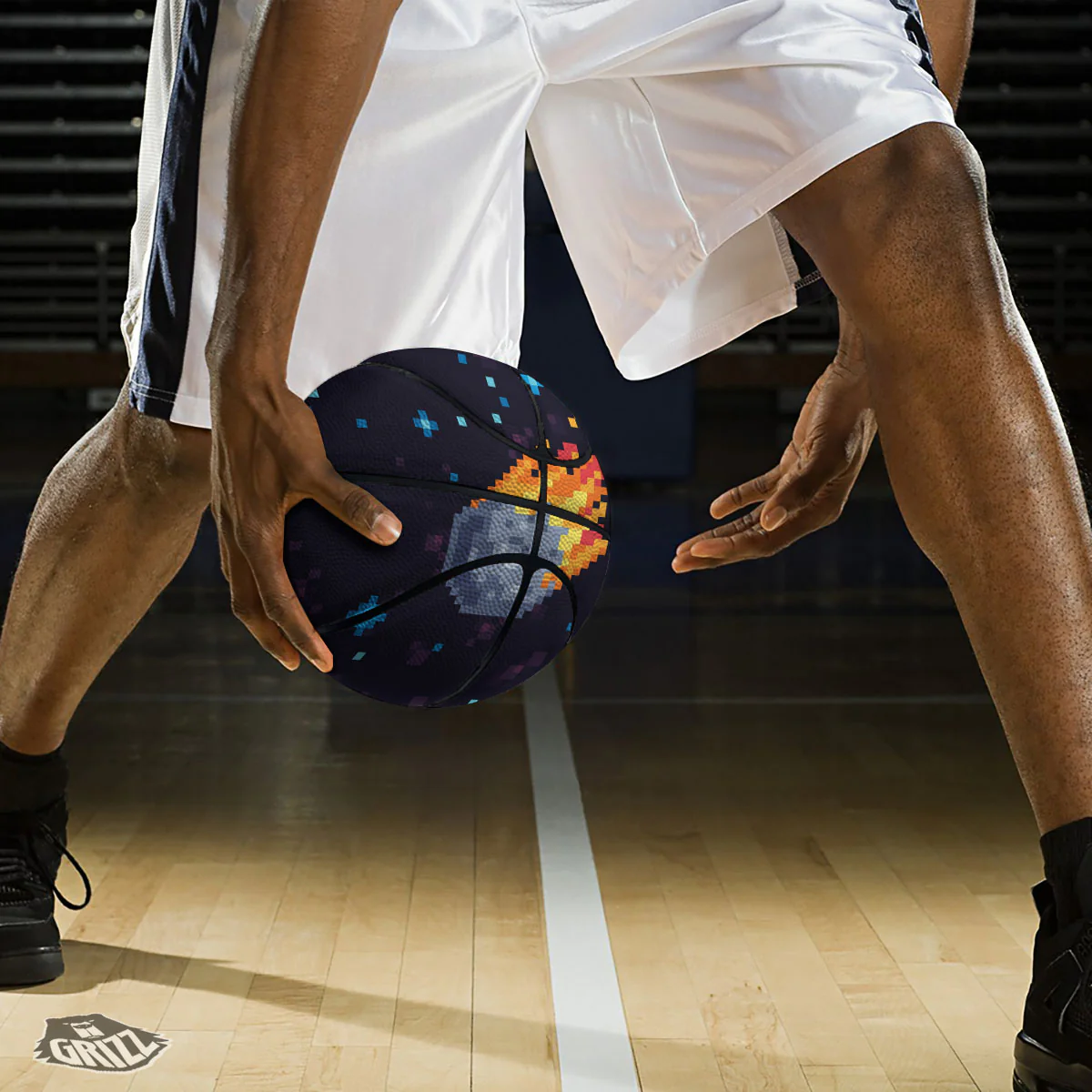 Pixel 8 Bit  Meteorite Burnning Print Basketball - Image 3