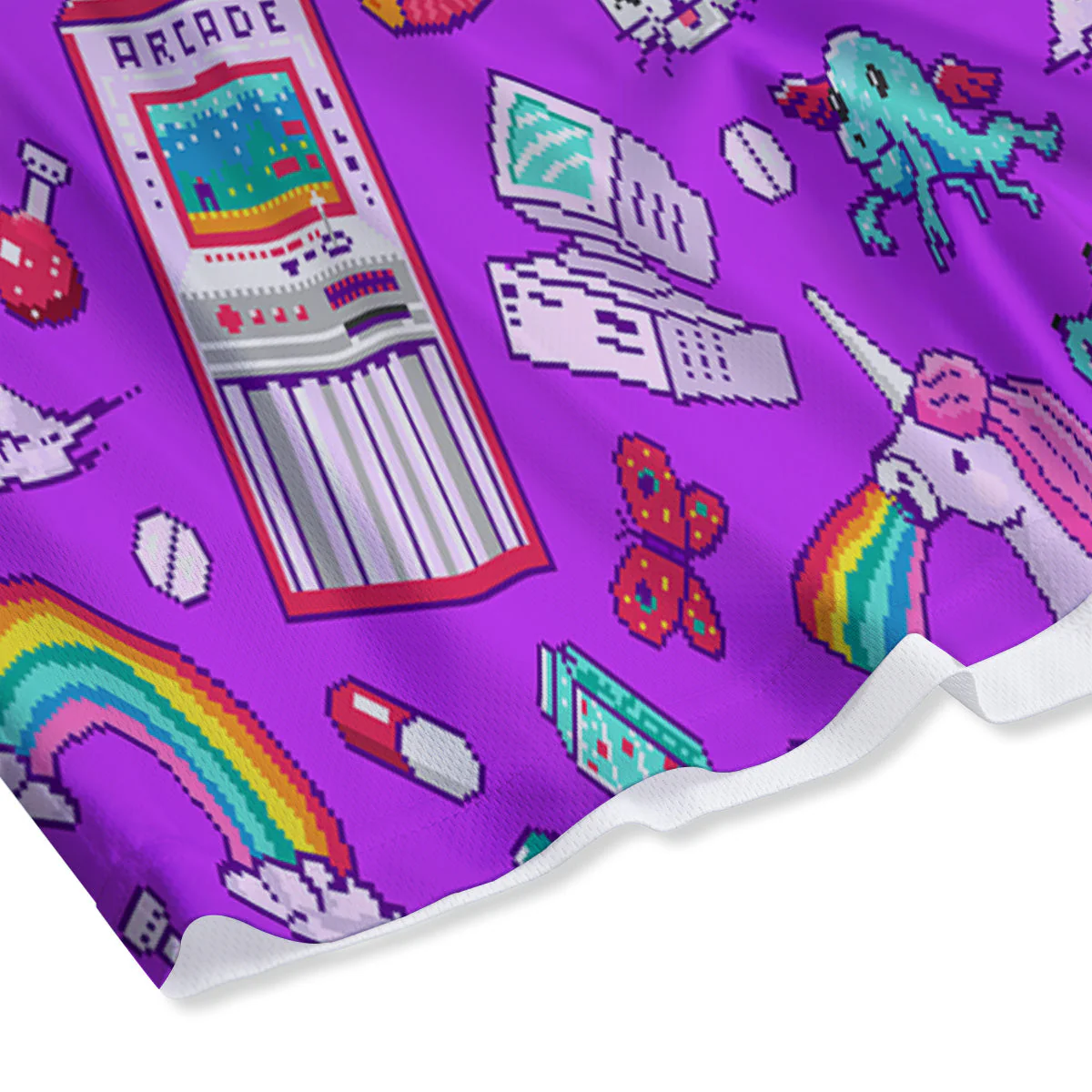 Pixel Art 8 Bit Pink Print Pattern Mesh Shorts - Image 4