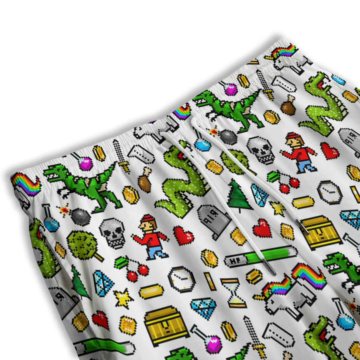 Pixel Art 8 Bit Retro Cartoon Print Pattern Men's Athletic Shorts - Image 3