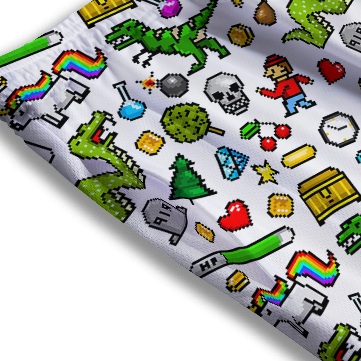 Pixel Art 8 Bit Retro Cartoon Print Pattern Mesh Shorts - Image 3