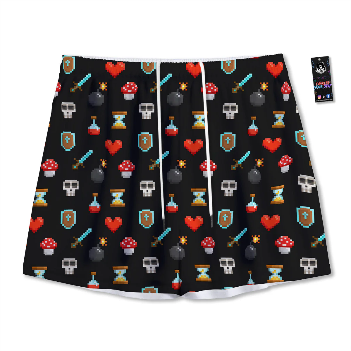Pixel Graphics Game Icons Print Pattern Mesh Shorts