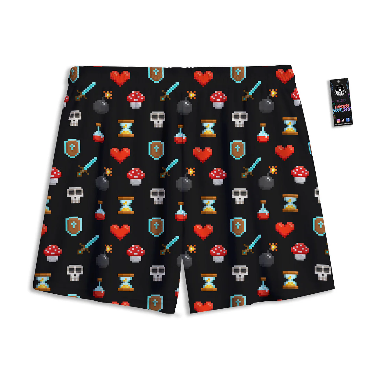 Pixel Graphics Game Icons Print Pattern Mesh Shorts - Image 2