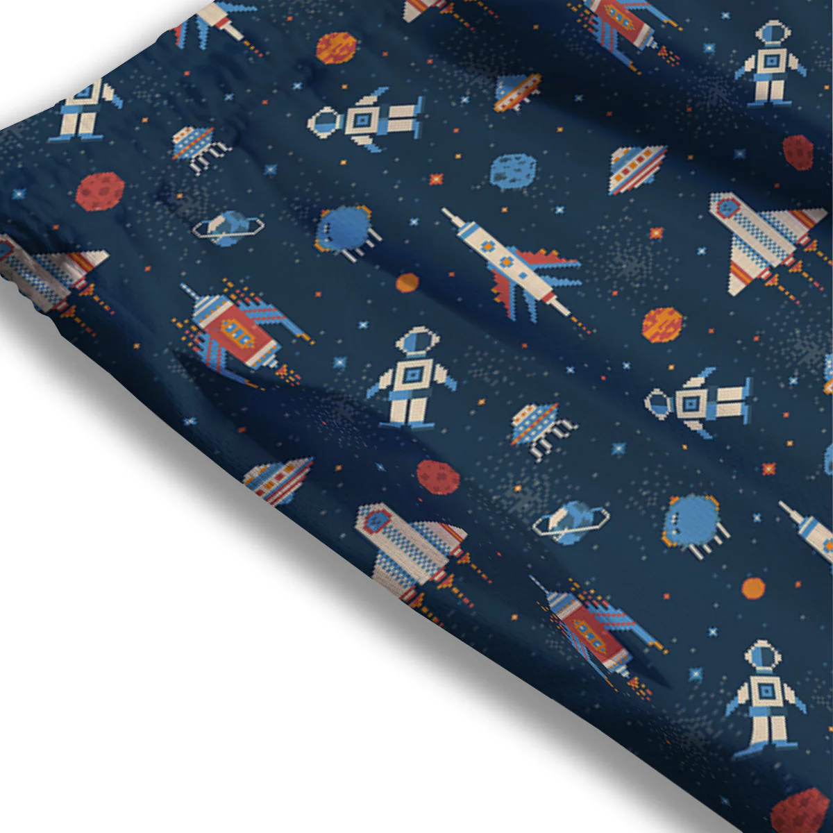 Pixel Space And Astronaut Print Pattern Mesh Shorts - Image 3