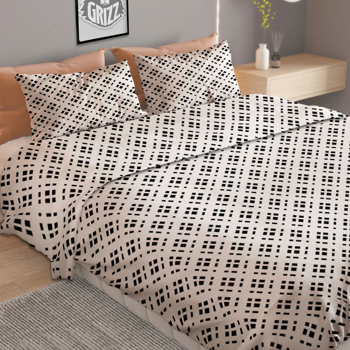 Pixel White And Black Print Pattern Duvet Cover Bedding Set - Image 2
